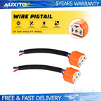 2X Female Ceramic Bulb Sockets Wire Pigtail Harness Connector for 9003 H4 HB2