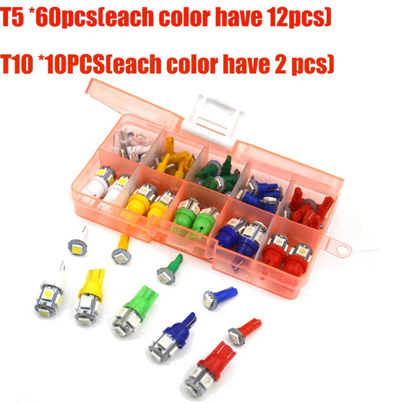 70 Pcs Car T5+T10 LED Instrument Panel Cluster Plug Dash Lights Indicator