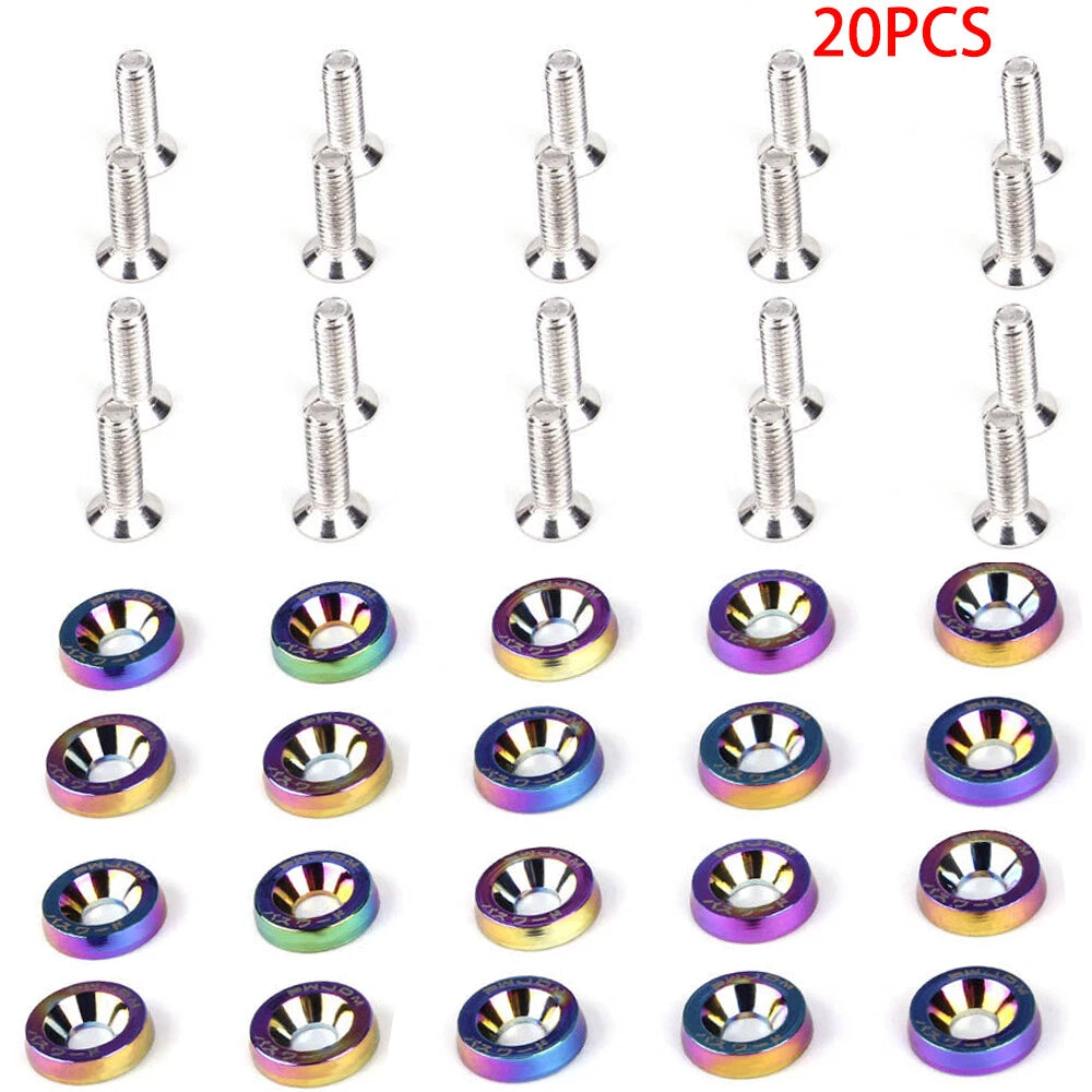 20pcs M6 Chrome Car Engine Bumper Fender Washer License Plate Bolt Screws Kit