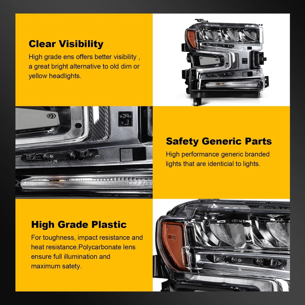 Right Side Headlight for Chevy Silverado 1500 (2019–2022) w/ Halogen Signal Bar