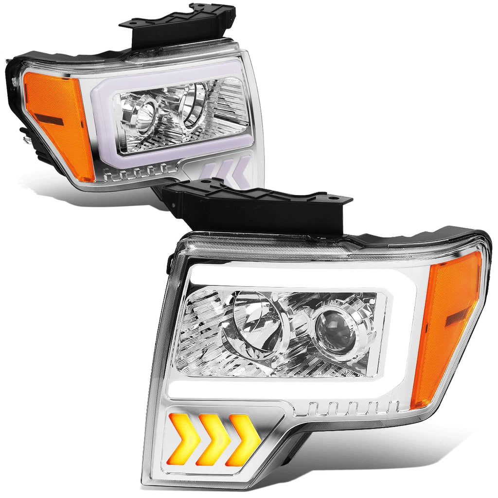 LED DRL Arrow Projector Headlight Lamp for Ford F150 (2009–2014) Chrome/Amber