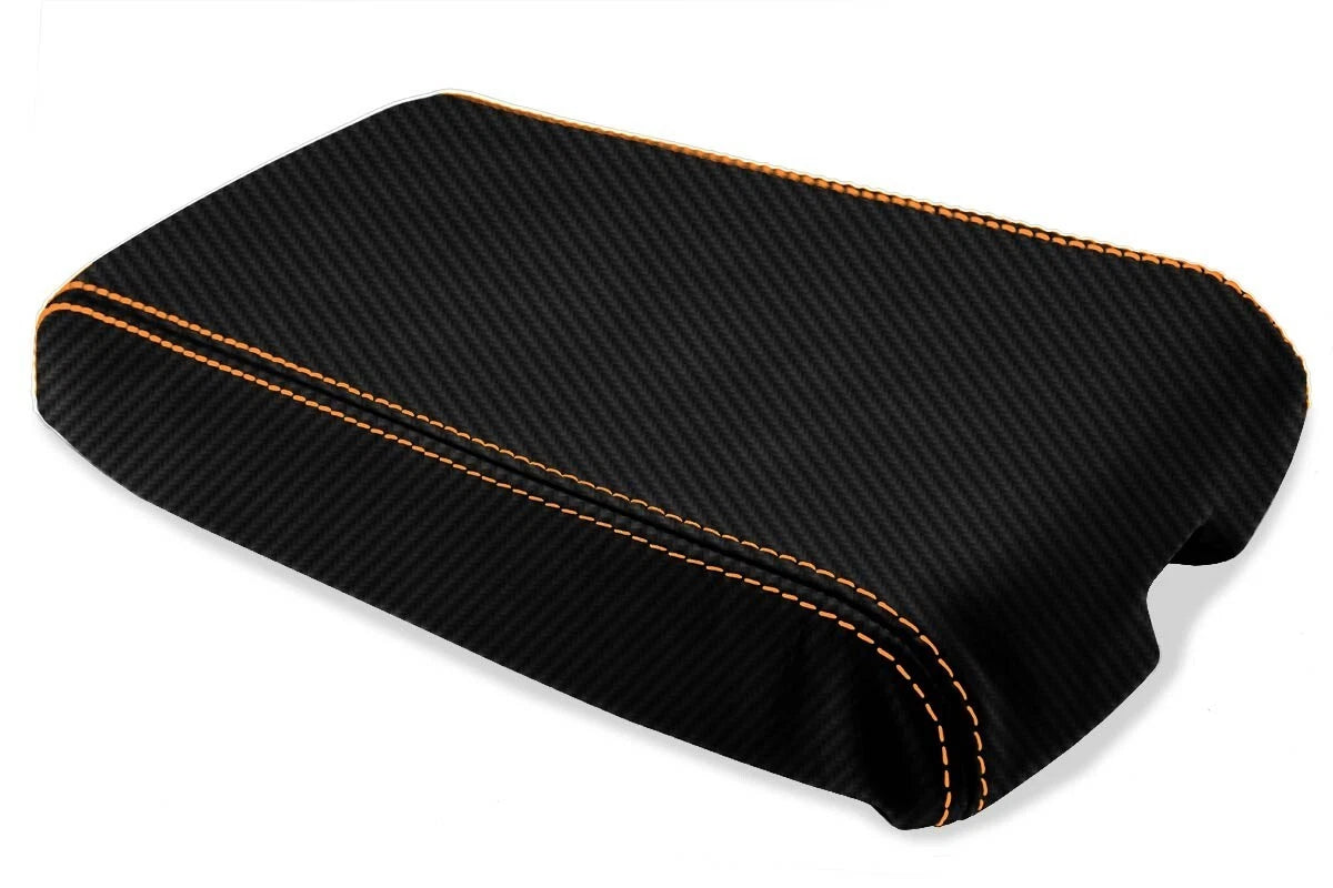 Console Lid Armrest Cover for Chevrolet Camaro (1982–1992) Carbon Fiber Orange Stitch
