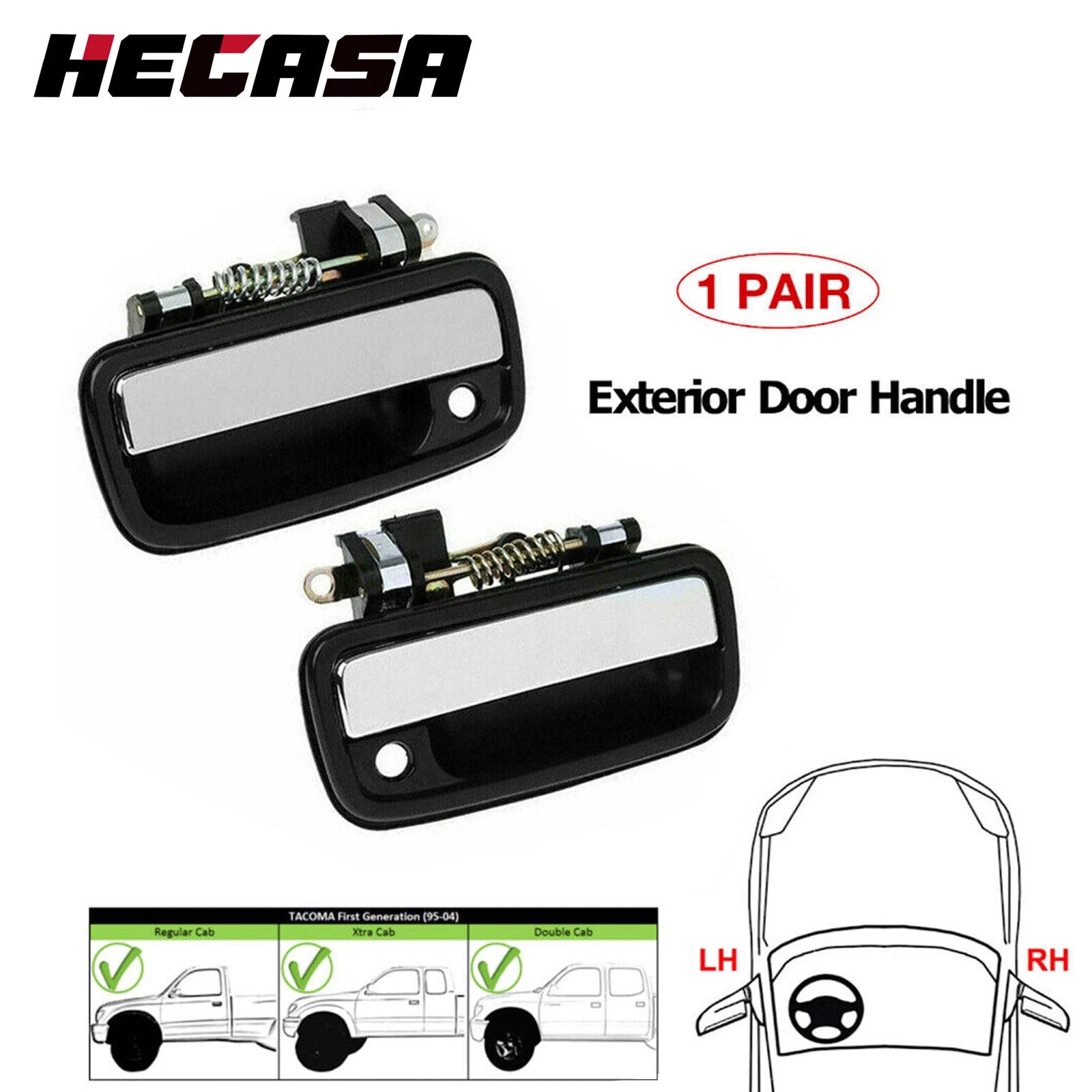 Front Outside Outer Door Handle Pair for Toyota Tacoma (1995–2004) / Hilux (2004–2012)
