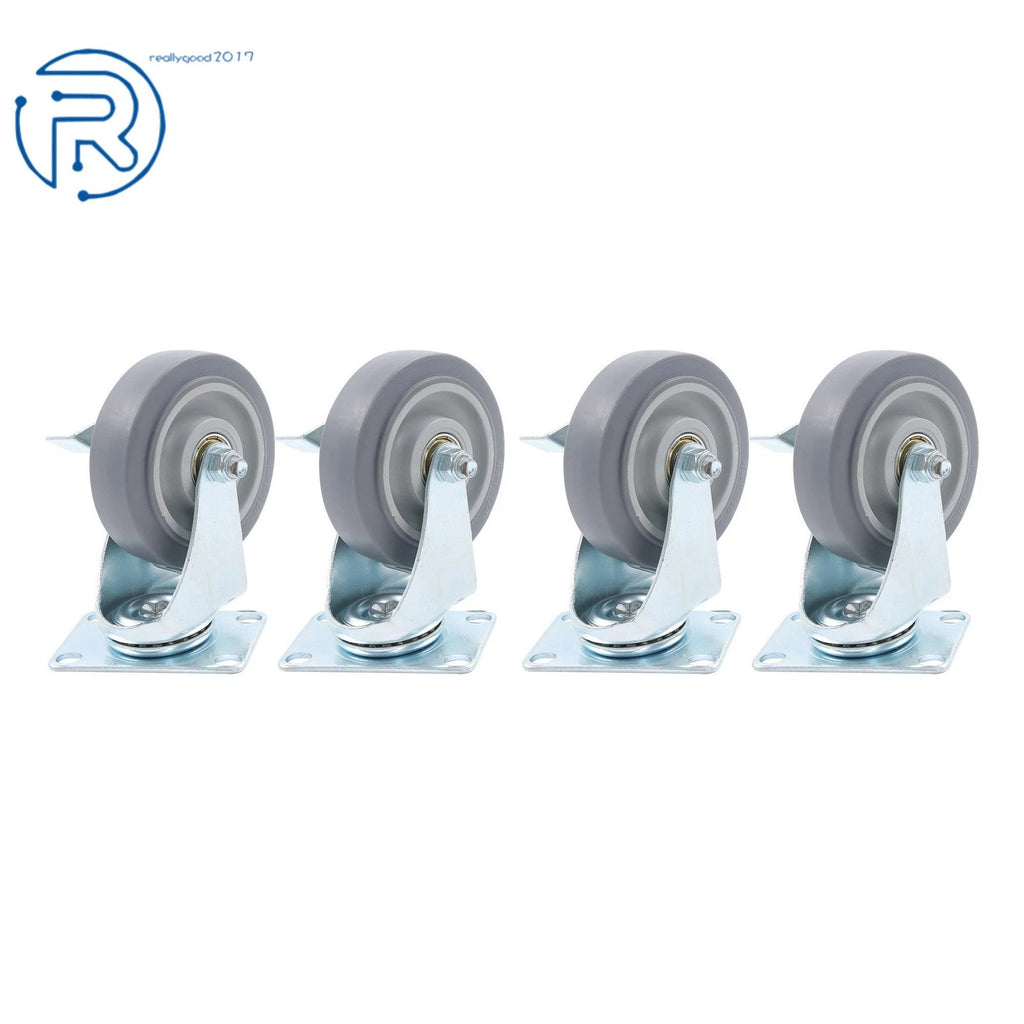 Set of 4 Heavy Duty 4-Inch Swivel Casters with Side Brakes