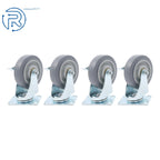 Set of 4 Heavy Duty 4-Inch Swivel Casters with Side Brakes