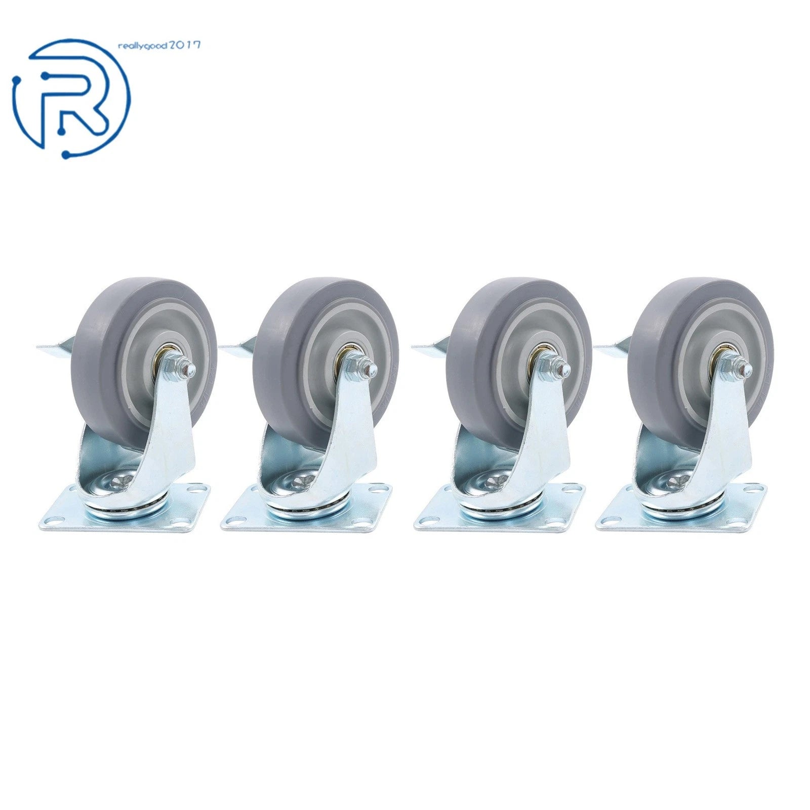 Set of 4 Heavy Duty 4-Inch Swivel Casters with Side Brakes