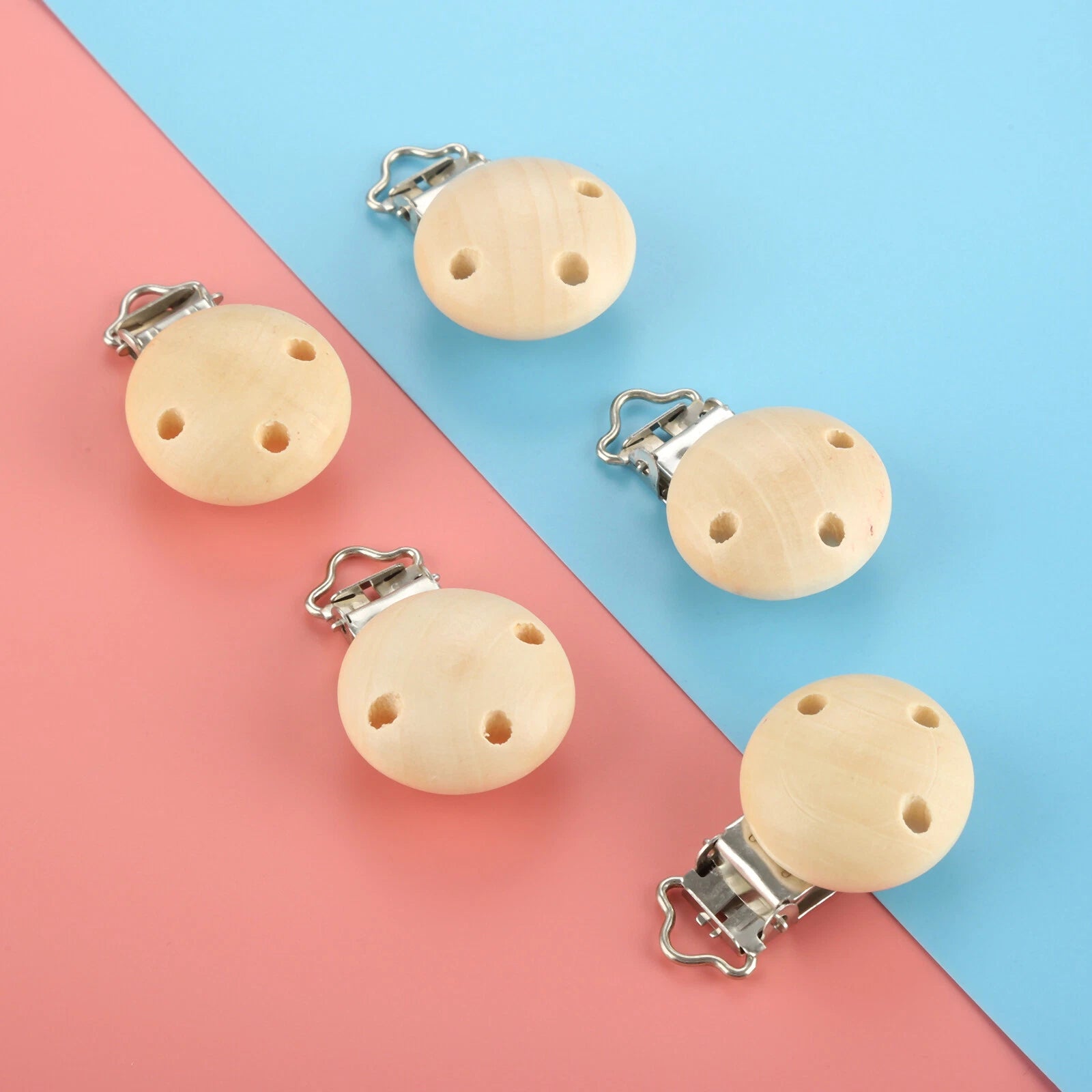 10X Wooden Baby Pacifier Clips Safety Clasps Natural & White