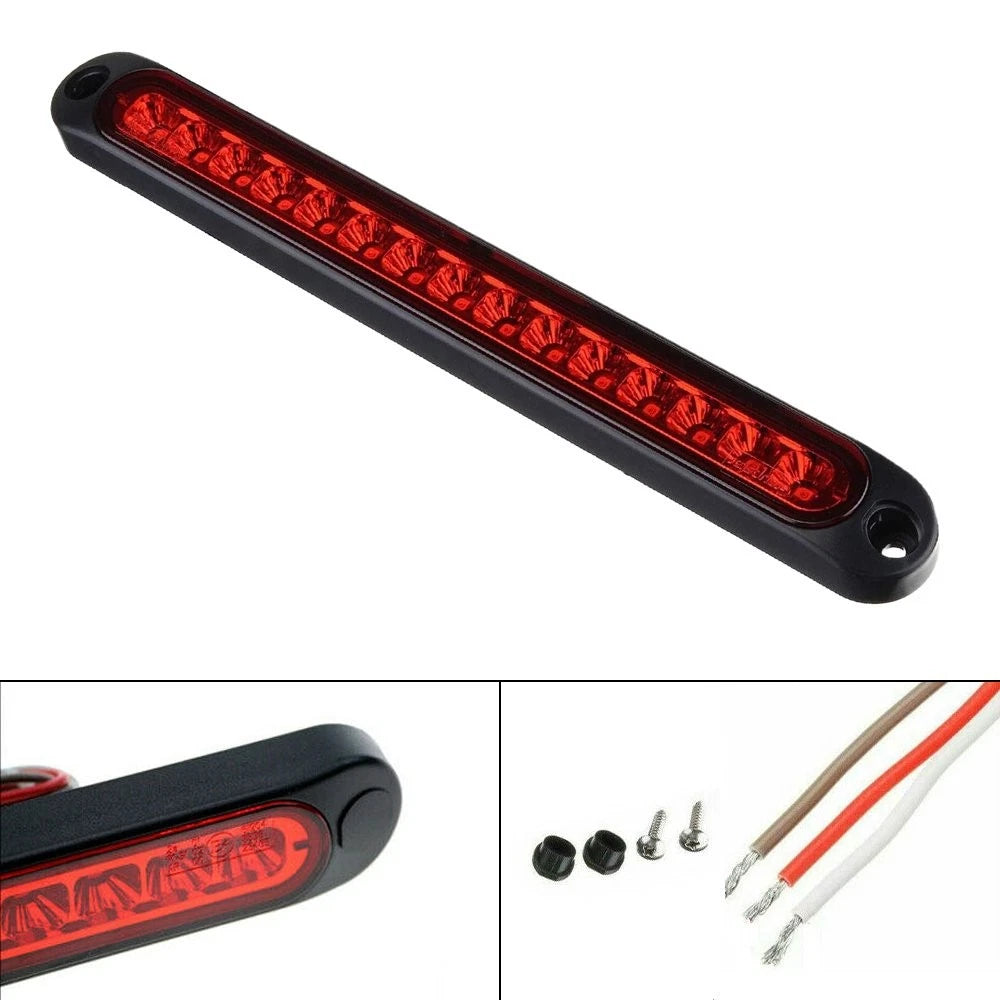 15-LED Red 10" Sealed Truck Trailer Strip Brake Tail Light Bar