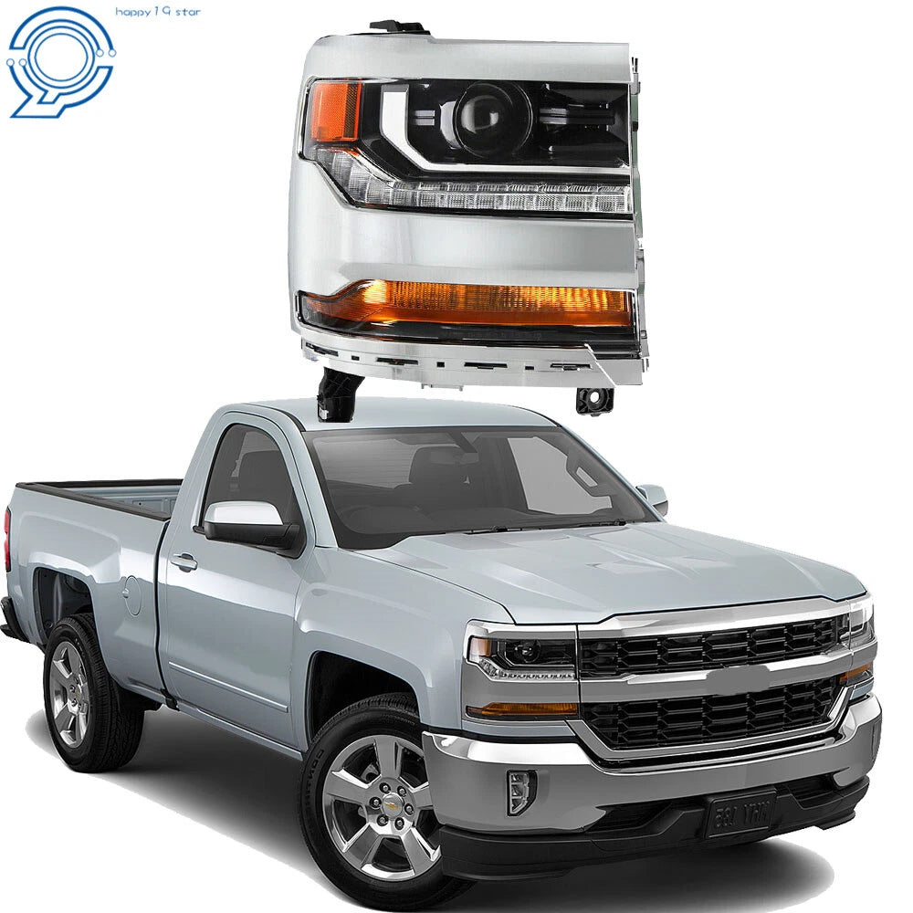 Right Headlight for Chevy Silverado 1500 (2016–2018) HID/Xenon LED Chrome