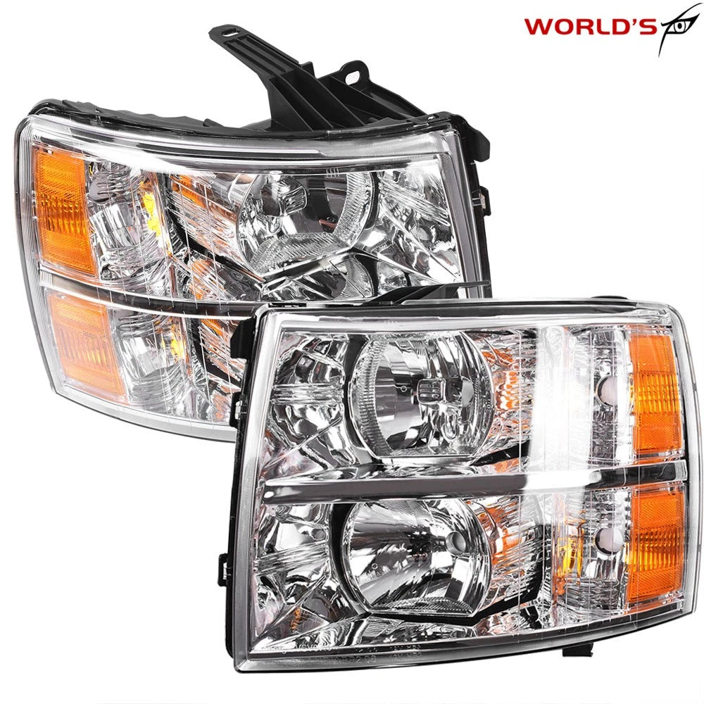 Chrome Housing Headlight Pair for Chevy Silverado 1500 2500HD 3500HD