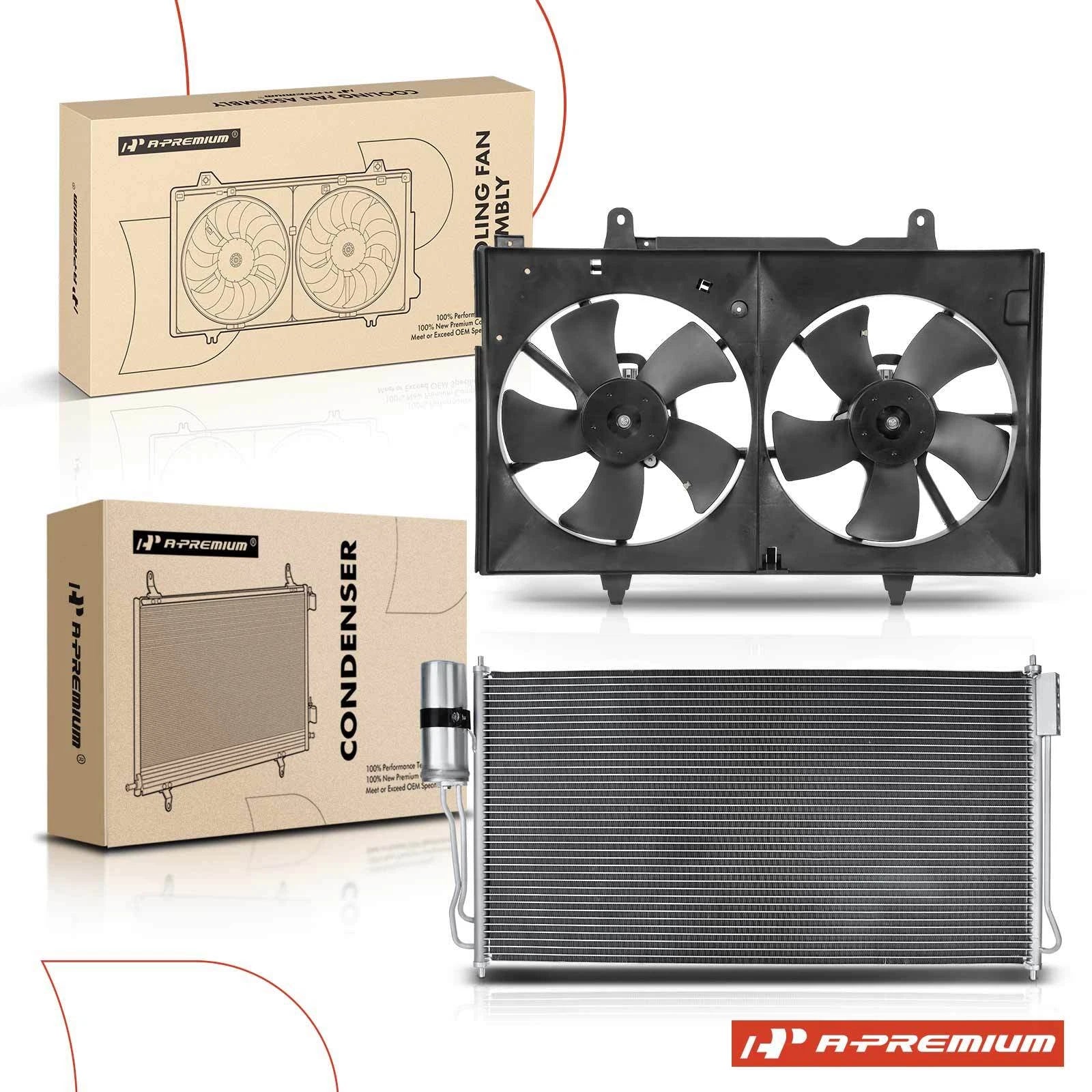 AC condenser and dual cooling fan assembly kit for Nissan Quest (2004–2009)