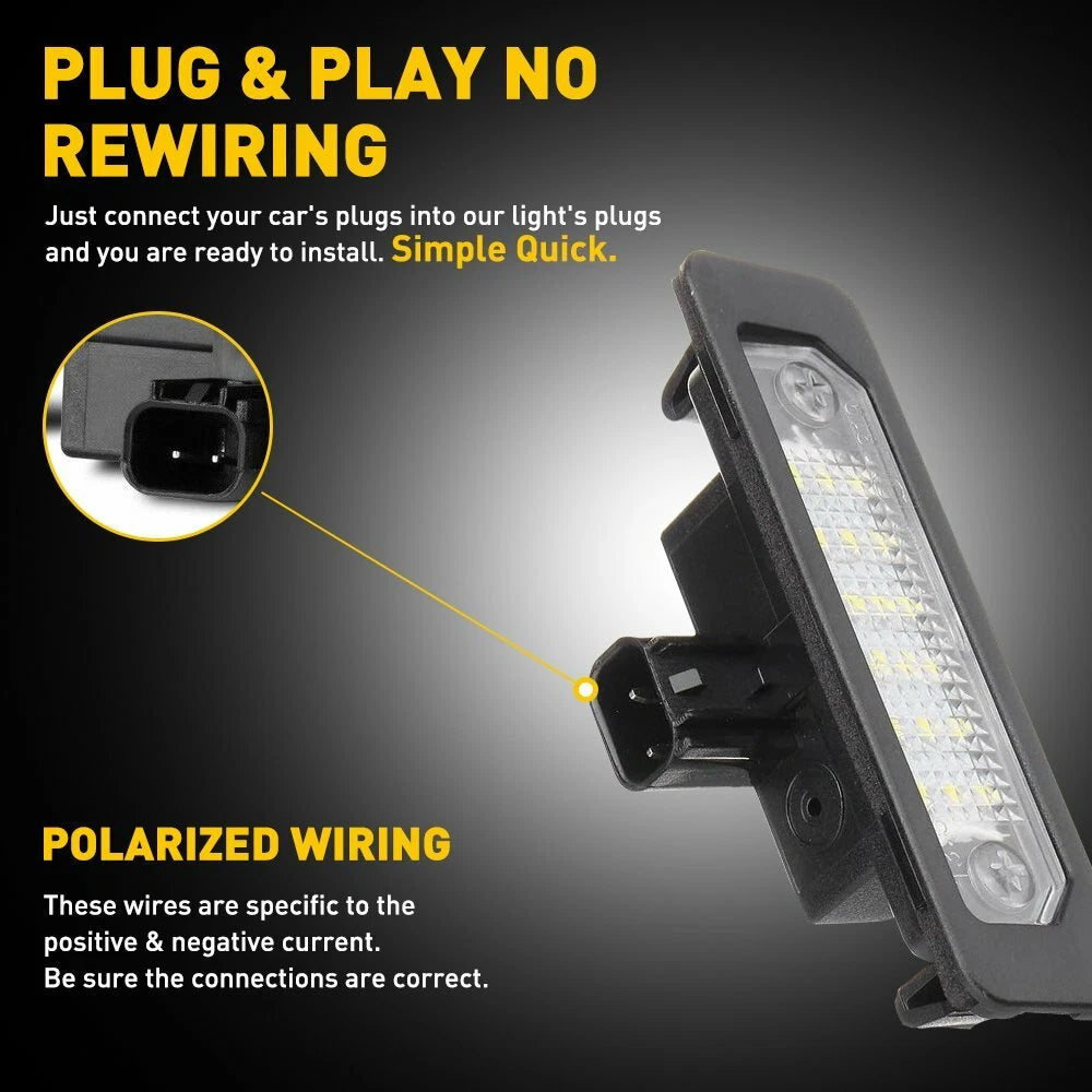 2X White LED License Plate Lights for Ford Mustang/Focus/Fusion/Taurus