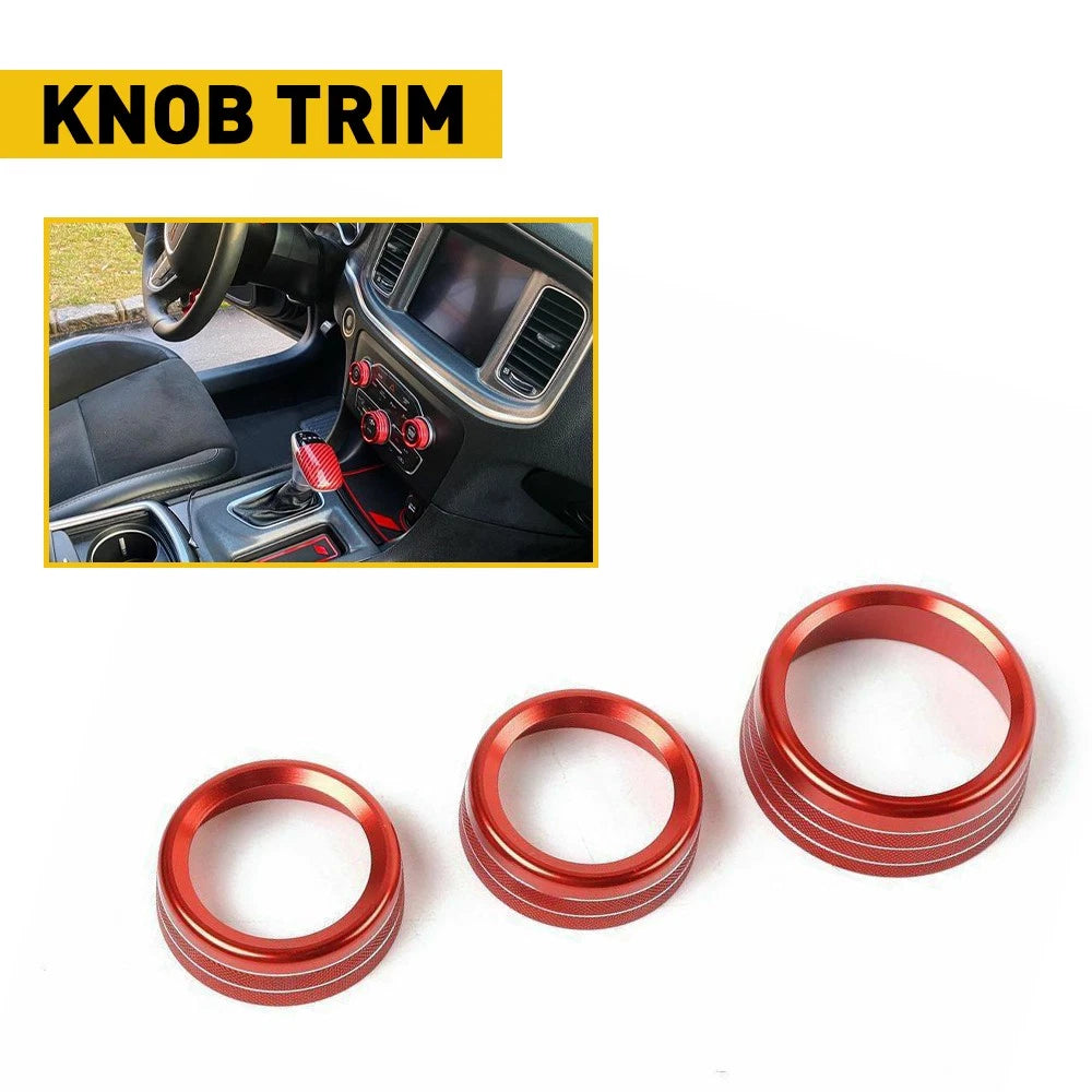 Set of 3 Aluminum AC Radio Control Knob Trim Covers for Dodge Challenger (2015–2021)