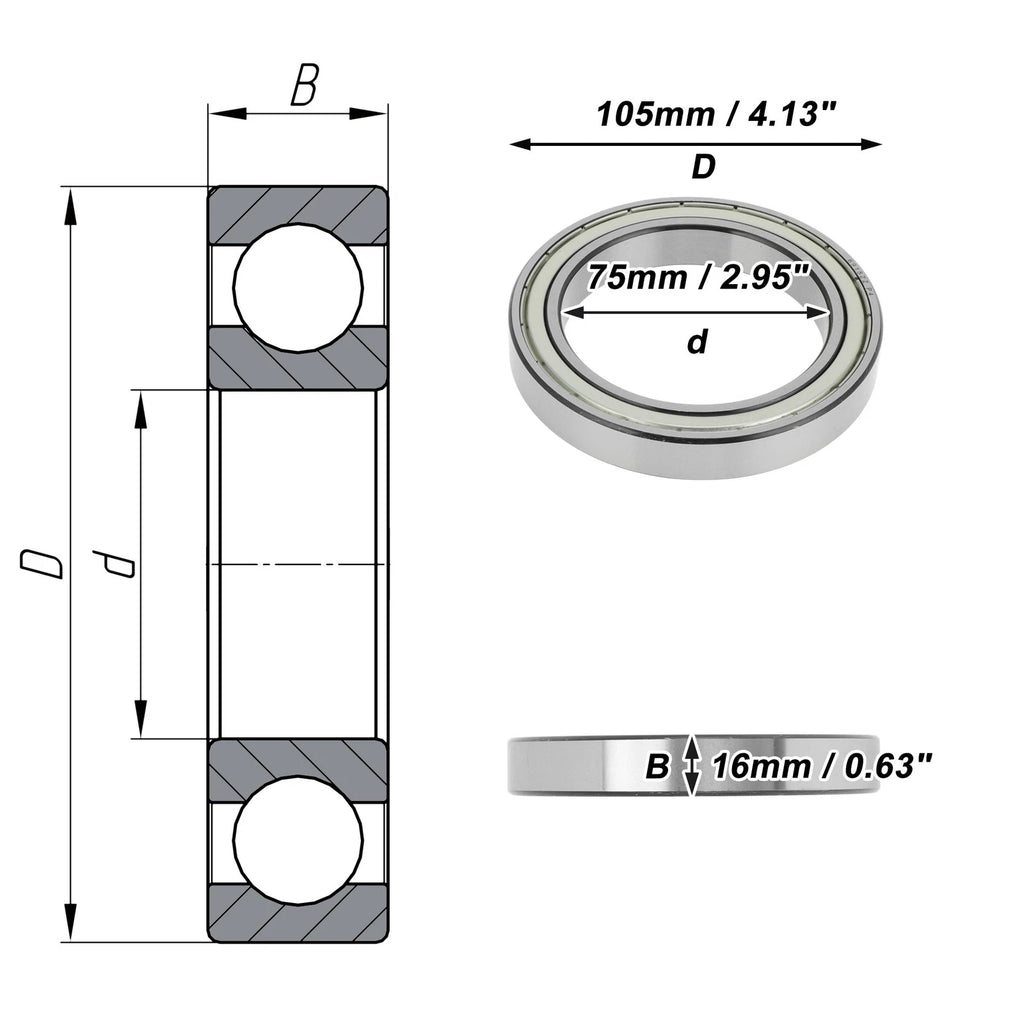 Deep Groove Ball Bearings 6915ZZ for Scooter Skateboard Wheel (75x105x16mm)