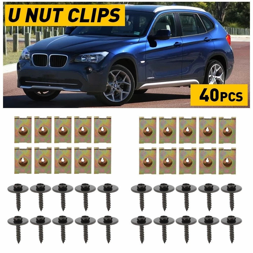 40X Fender Bumper Body Retainer U Nut Clips for Universal Vehicles