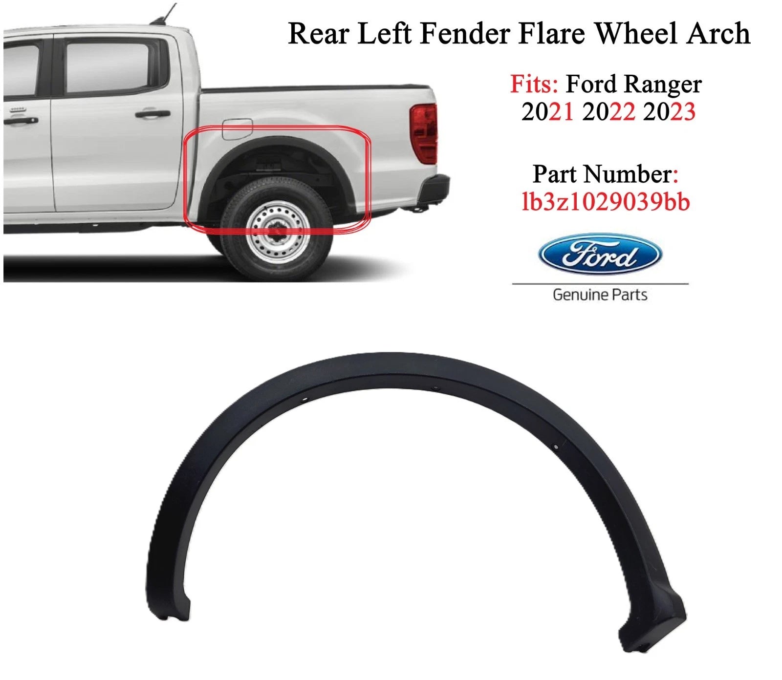 Rear Left Fender Flare for Ford Ranger (2021–2023) LB3Z1029039BB
