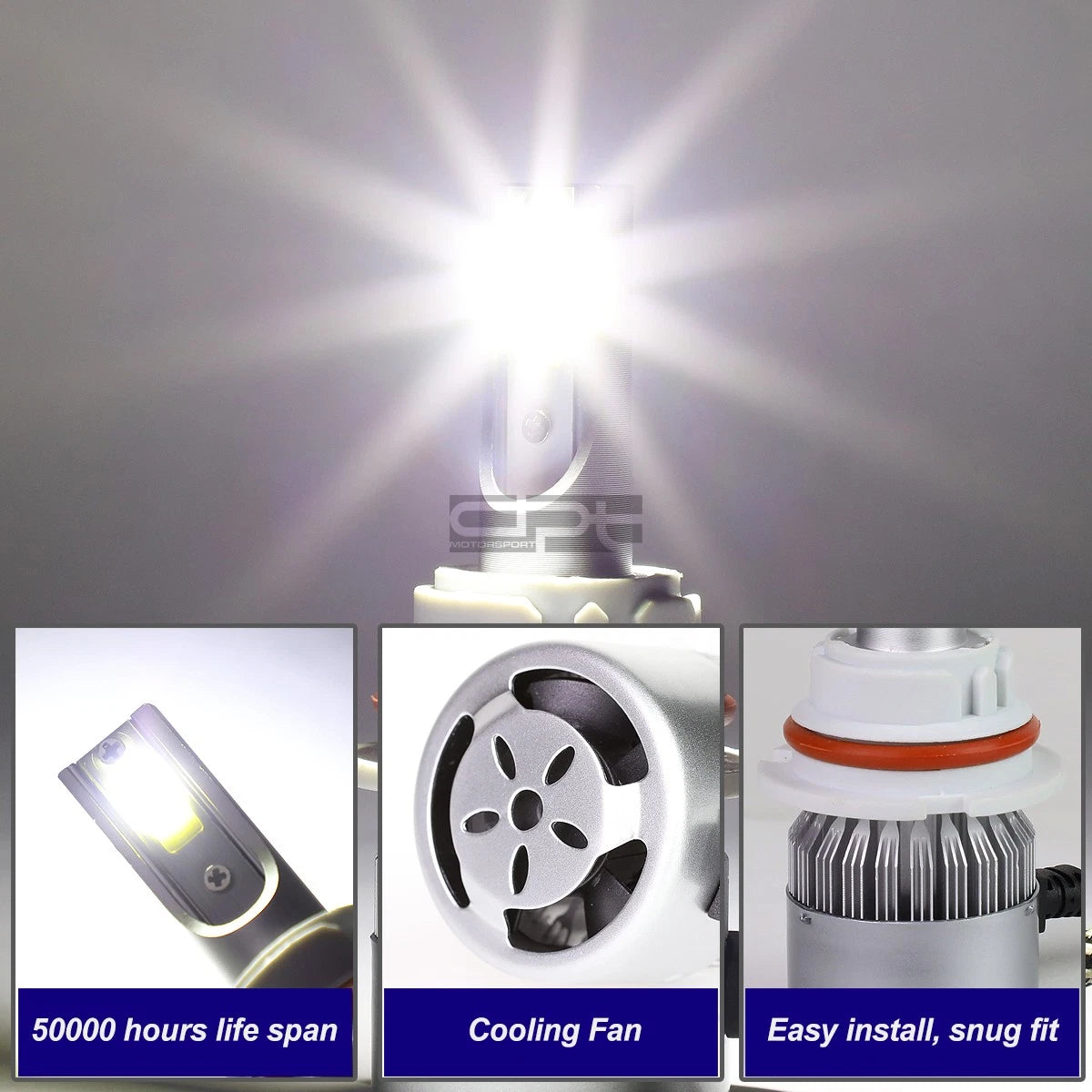 Set of 2 6000K 9006 LED Headlight Bulbs for High/Low Beam