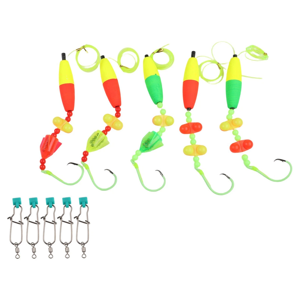 Set of 5 Float Fishing Rigs with Circle Hooks Sizes 6/0, 8/0, 10/0