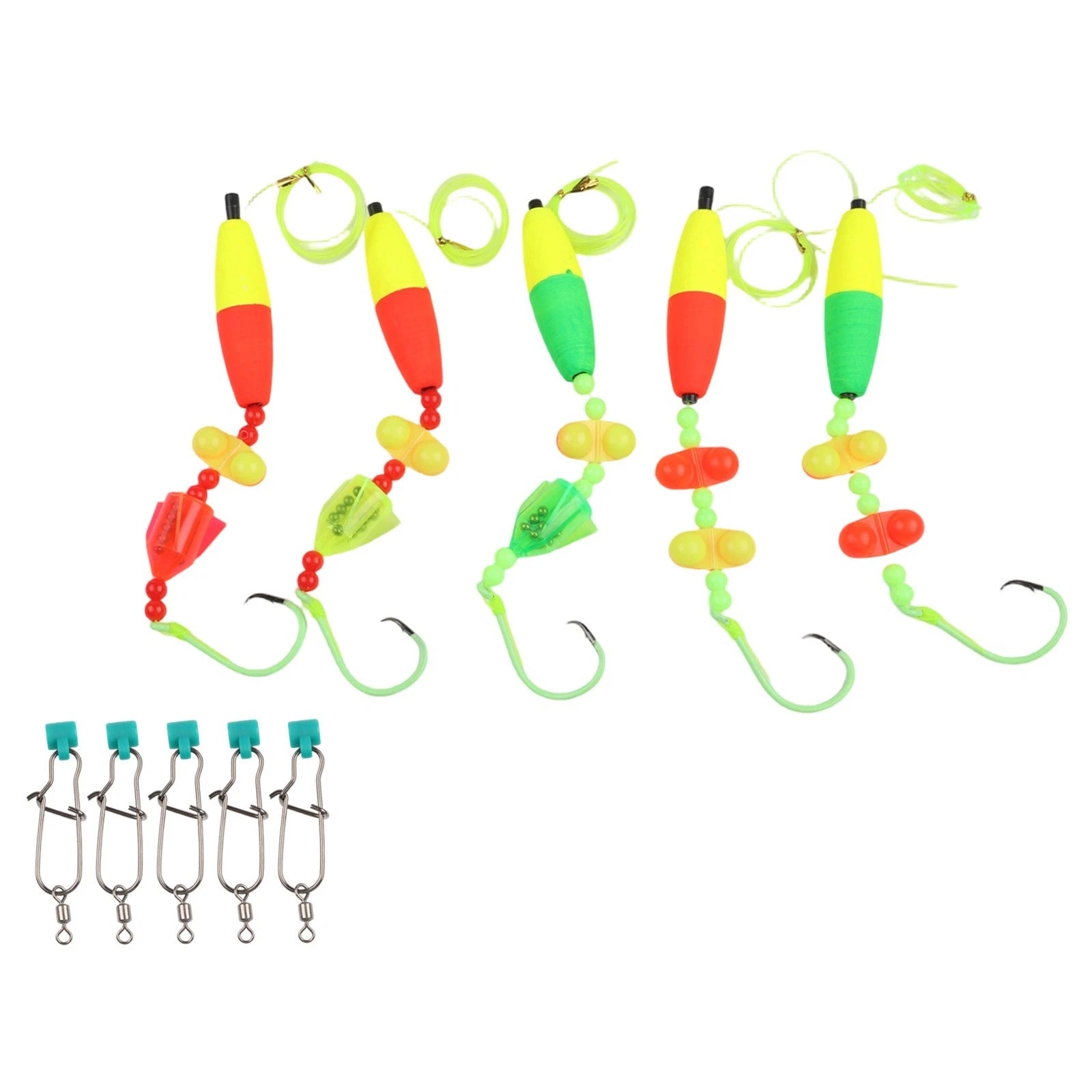 Set of 5 Float Fishing Rigs with Circle Hooks Sizes 6/0, 8/0, 10/0