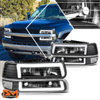 C-Shape LED DRL Headlights + Bumper Lamps for Silverado/Tahoe (1999–2006)