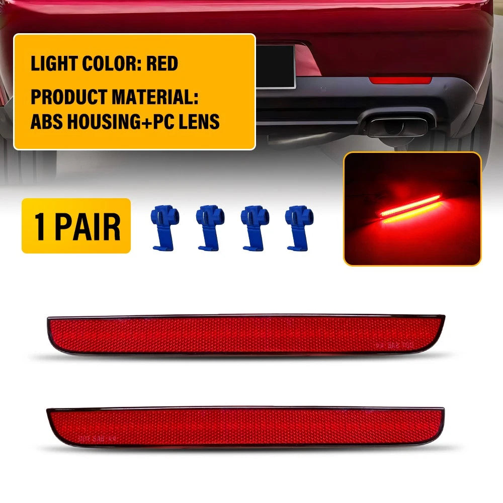 2X Red Lens LED Rear Bumper Reflector Lights for Dodge Challenger (2015–2023)