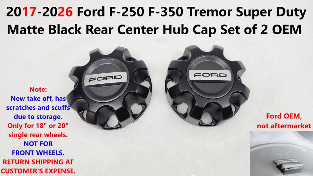 Set of 2 Matte Black Rear Center Caps for Ford F250 F350 Tremor (2017–2026)