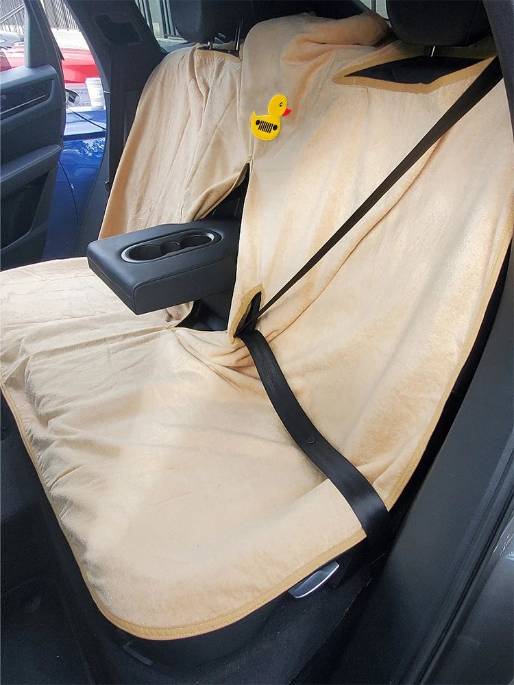 Seat Armour Tan Terry Cloth Rear Seat Cover w/Jeep Duck Logo - SAR143T
