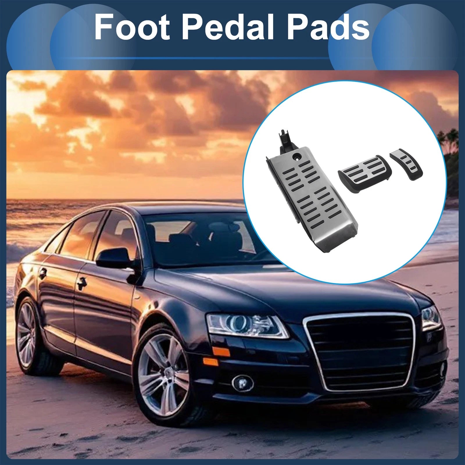 3X Automatic Foot Accelerator Pedal Covers for Audi A6L (2009–2012) Silver Tone