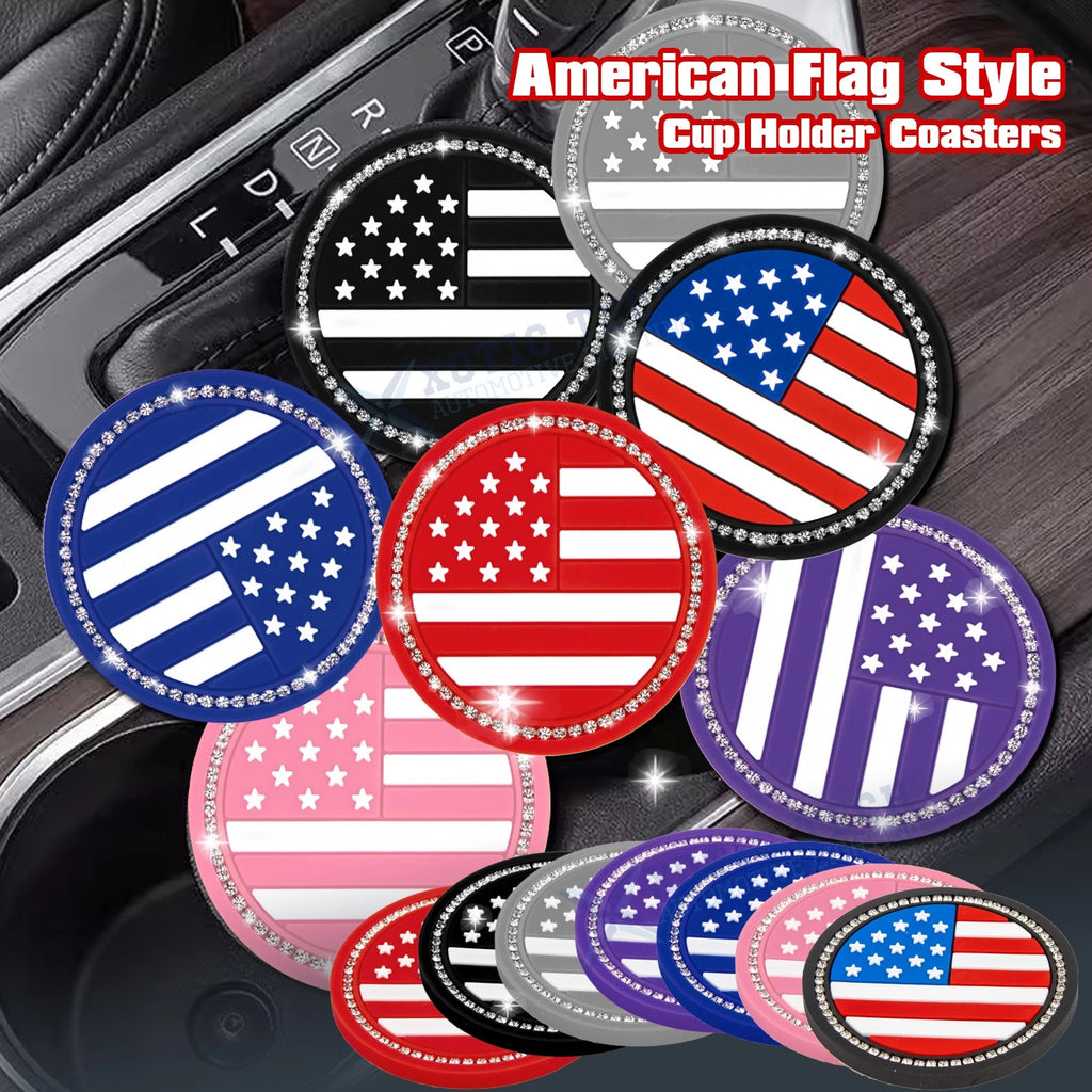 2.75" Flexible PVC Rhinestone Cup Coasters for Patriotic Decor (2-Pack)