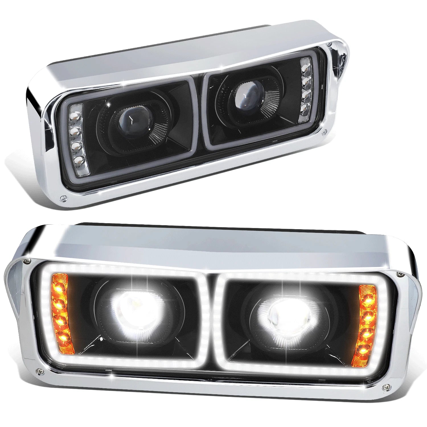 Full LED DRL Signal Projector Headlights for Freightliner Kenworth (1981–2019)