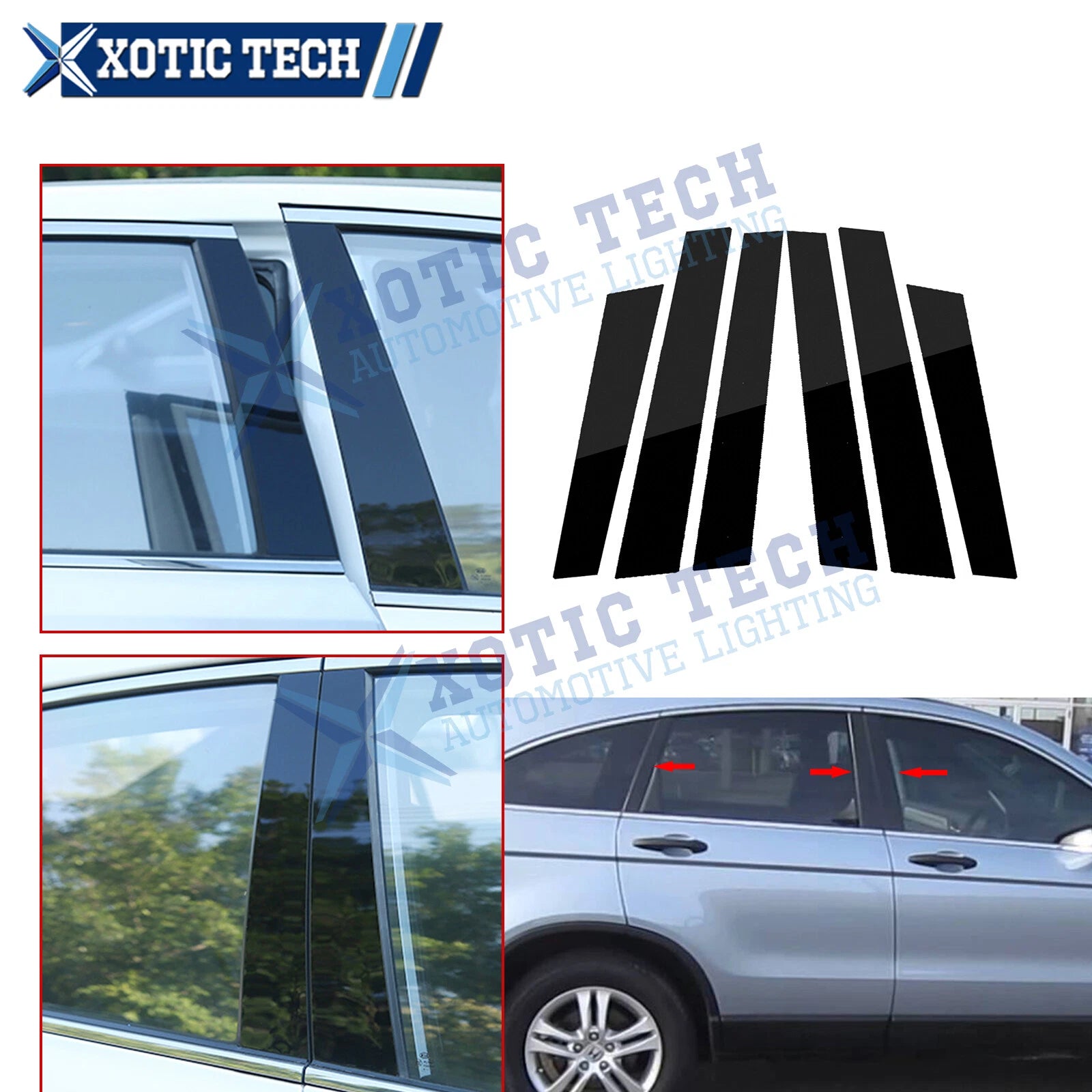 Piano Black Die-Cut Pillar Posts Side Door Window Strip Trim for CR-V (2007–2011)