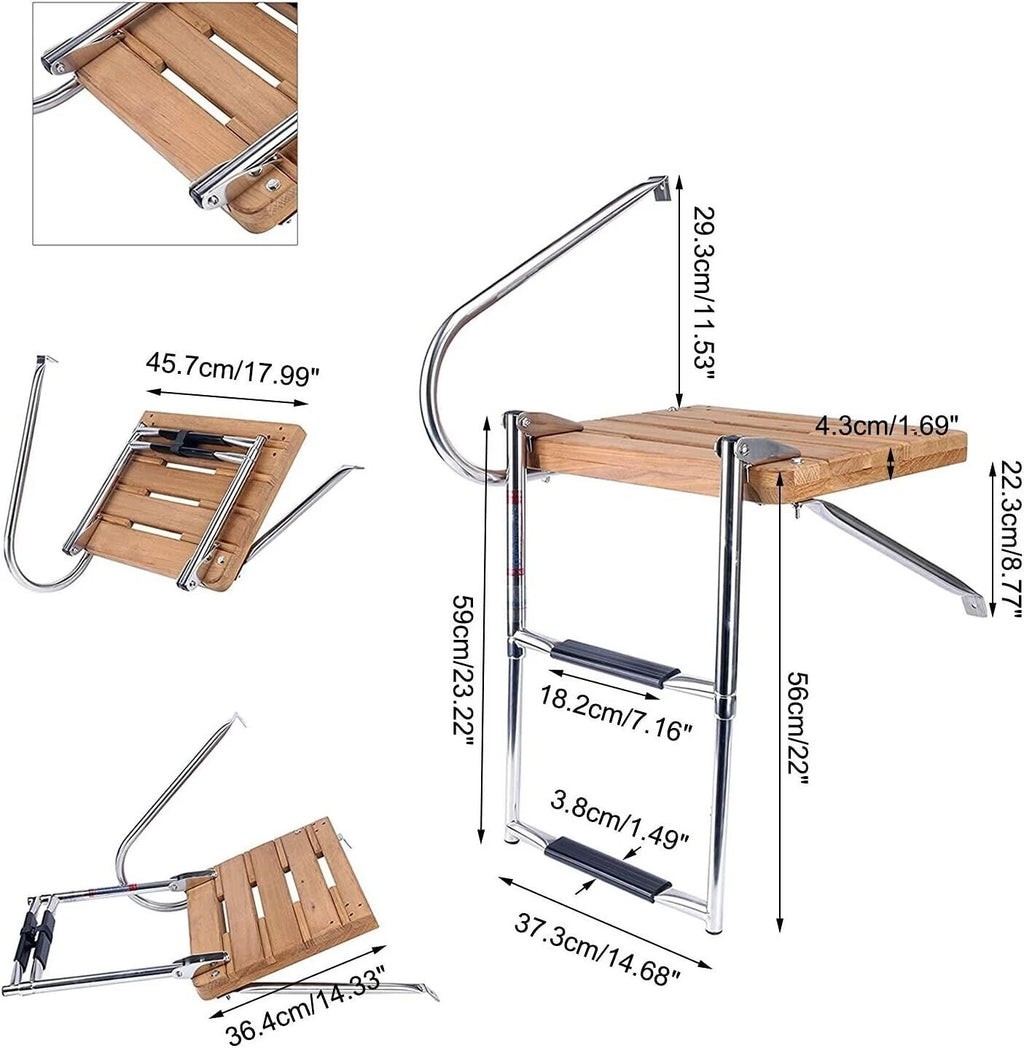 2 Steps Stainless Steel Folding Boat Ladder for Out-Board Swim Platform