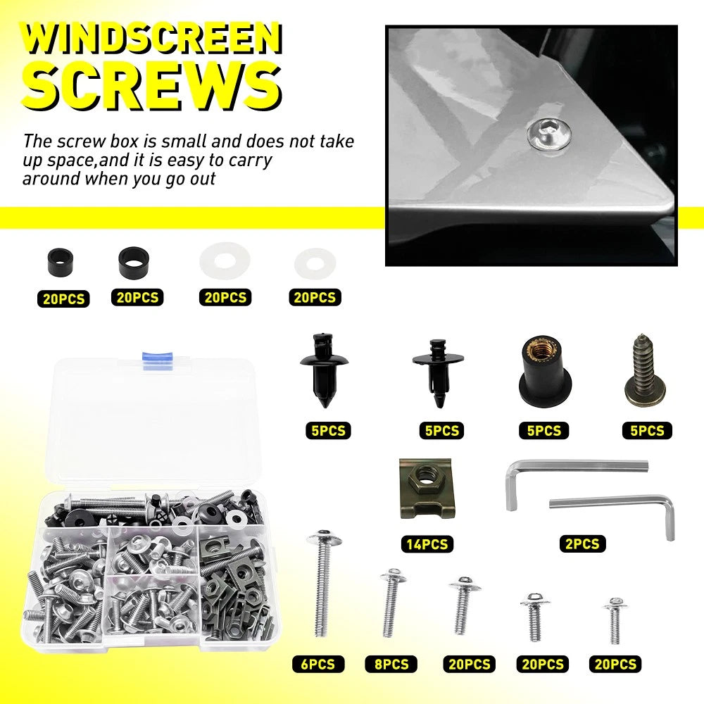 Set of 190 Silver Fairing Bolts Kit for Honda CBR600 CBR900 CBR1000RR (2000–2023)