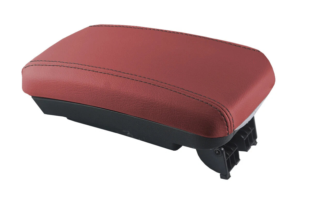 Leather Console Lid Armrest Cover for Kia Forte (2010–2013) Red Black Stitch