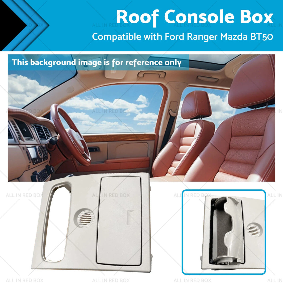Roof Console Box Sunglass Holder for Ford Ranger Mazda BT50 (2012–2020) Gray