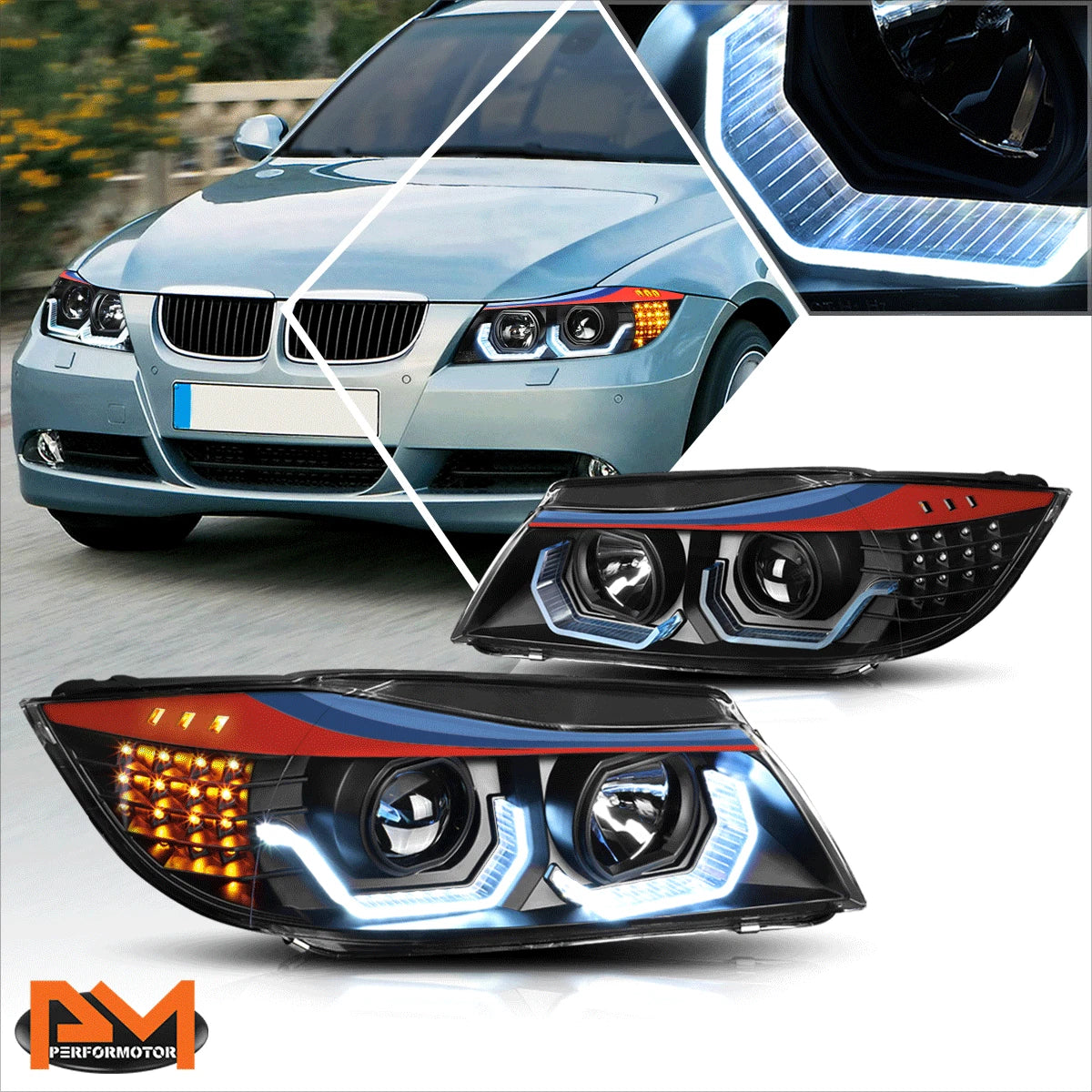 3D LED Angle Eye Projector Headlight for BMW E90 (2006–2008)