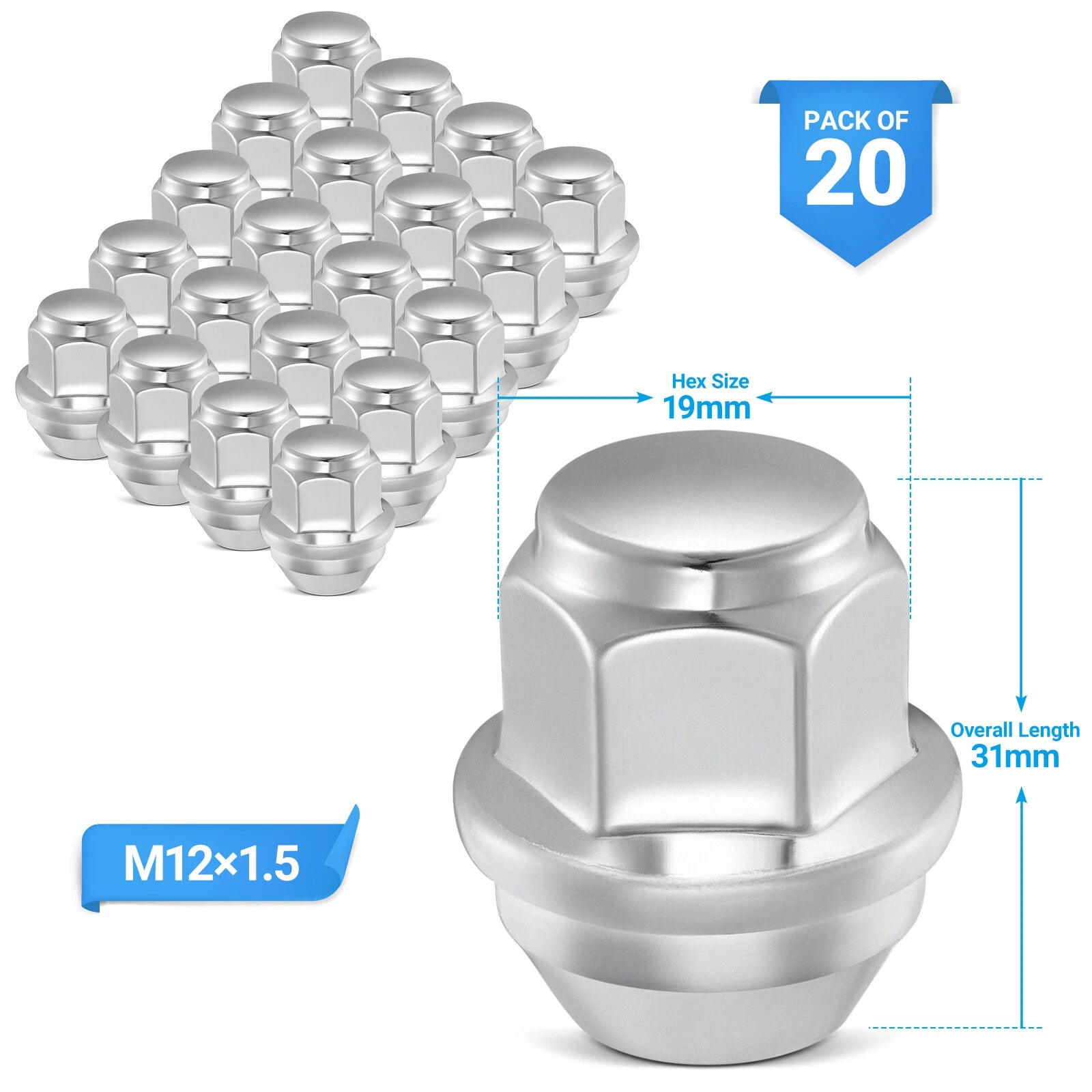 Chrome Factory Style Lug Nuts for Ford Focus & Fusion (2012–2019)