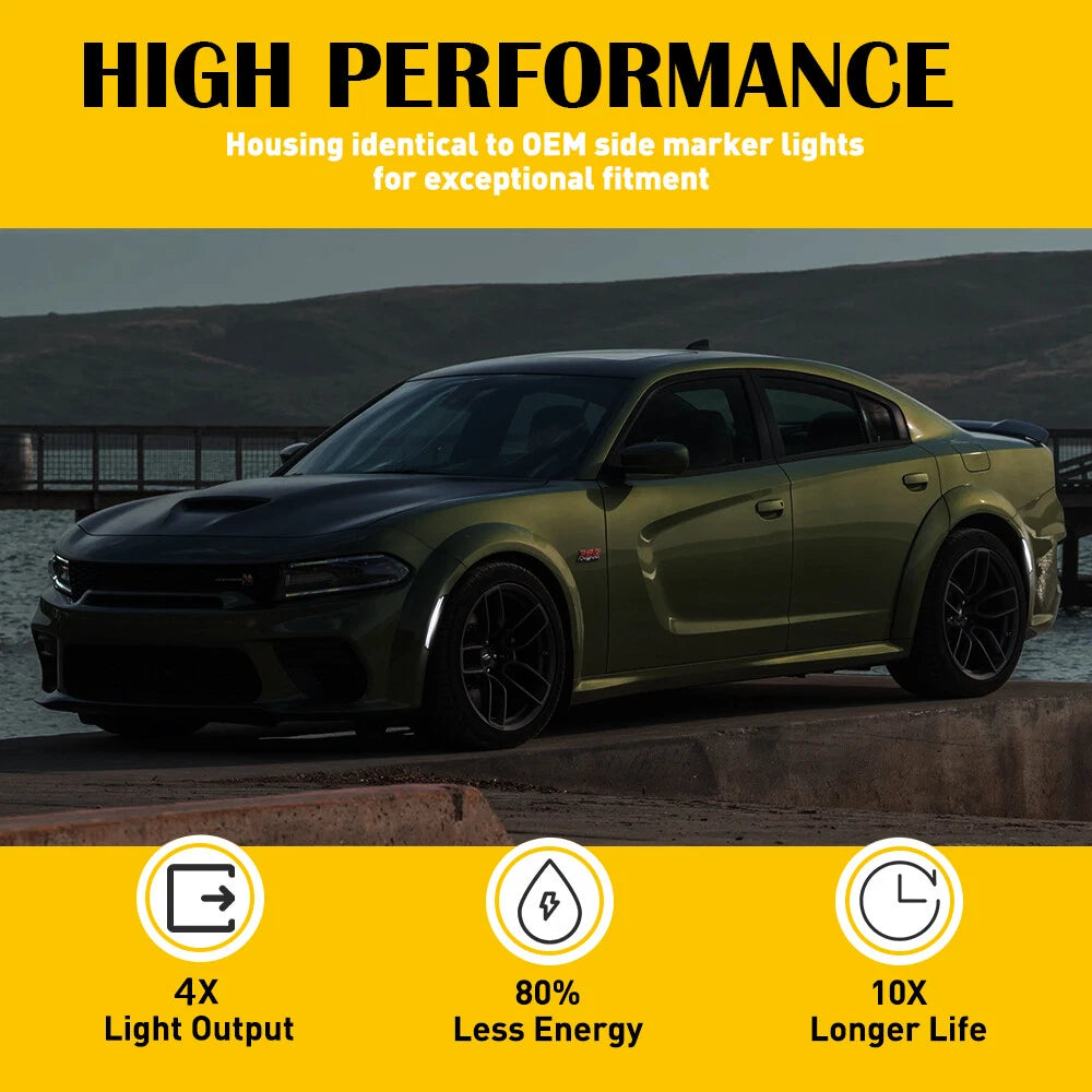 White LED Strip Side Marker Lights for Dodge Charger (2015-2022)