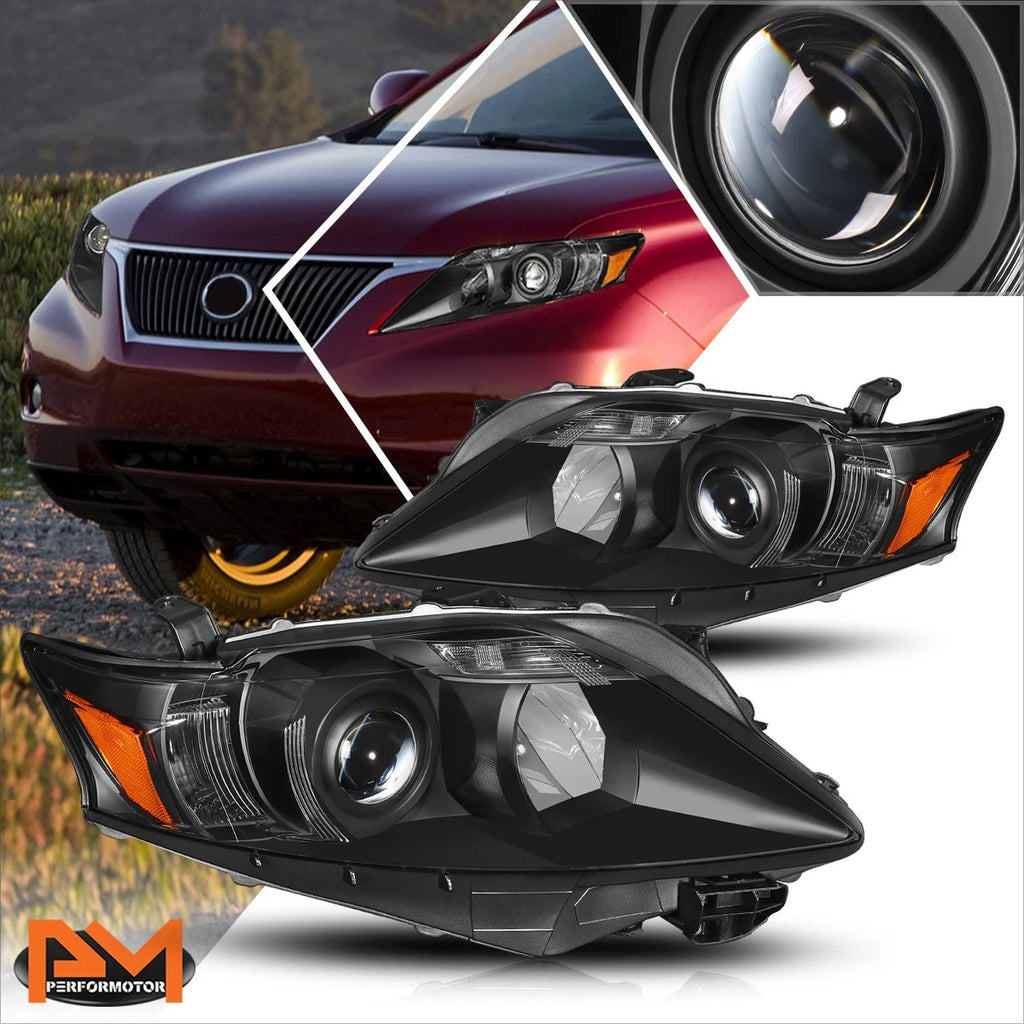 Set of 2 Projector Headlights for Lexus RX350 (2010–2012) OE Style Black Housing Amber Corner