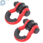 Set of 2 Red 3/4" D Ring Recovery Shackles with Pulley 22000 lb Capacity