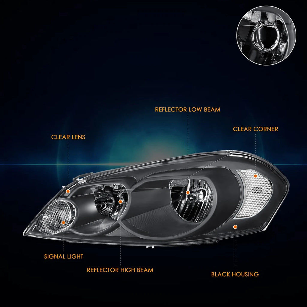 Headlights for Chevy Impala LTD Monte Carlo (2006–2016) Black Housing Clear Lens