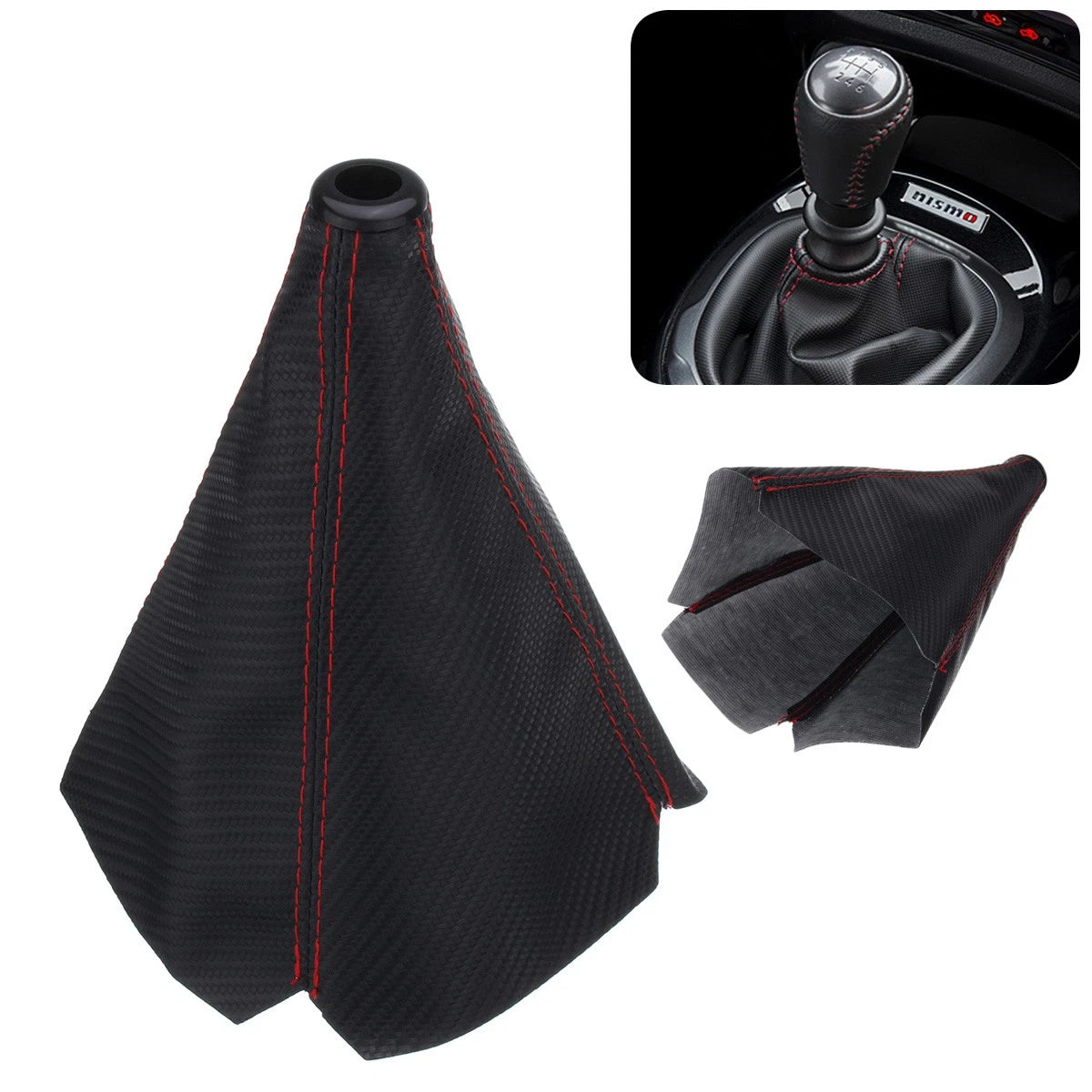 Gear Cover Shifter E for - Carbon Fiber Look, Red Stitch