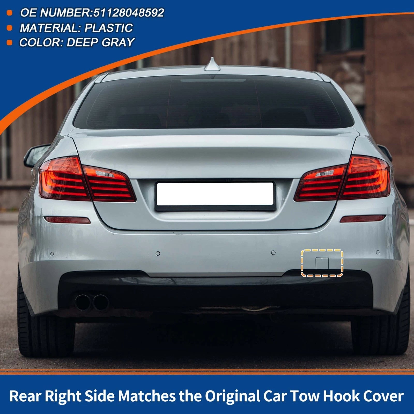 Rear Tow Hook Cover for BMW 5 Series F10 (2011–2017) No. 51128048592 Deep Gray