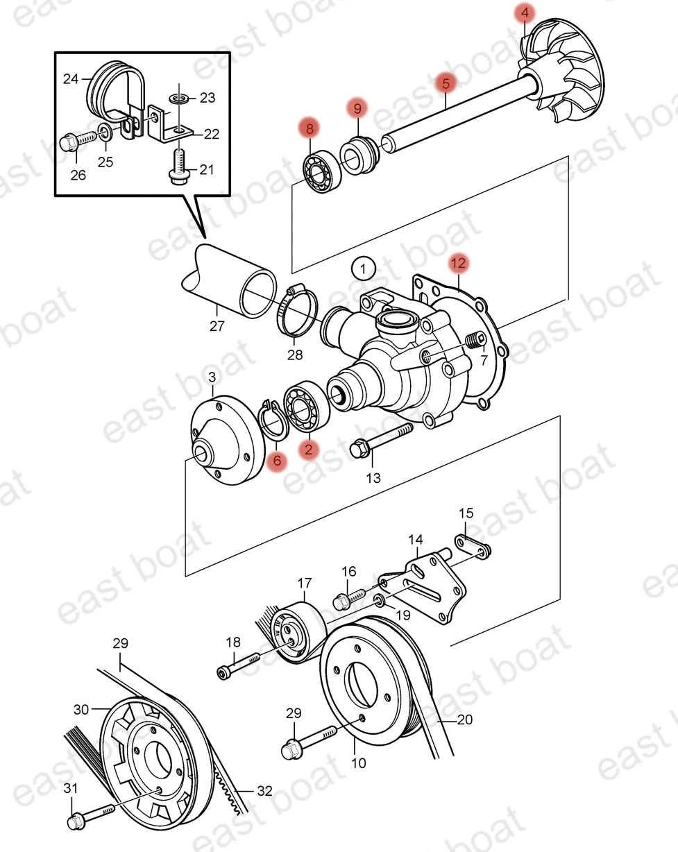 Shaft Major Repair Kit for Volvo Penta AD41 D41 KAD42 KAD43 KAD44 (Model 876794)