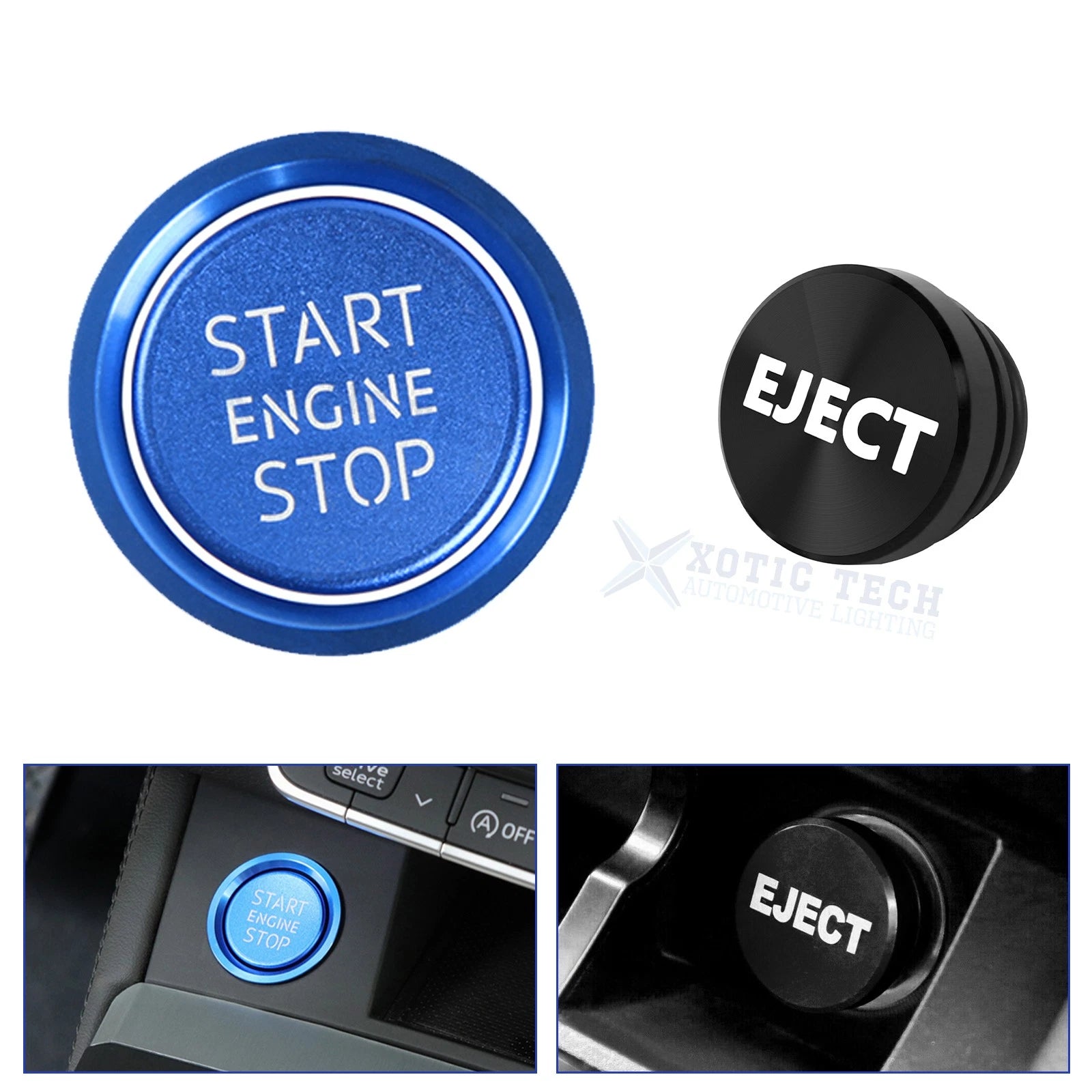 Blue Aluminum Engine Start + Black Cigarette Lighter Button Trim for Audi (2008–2018)