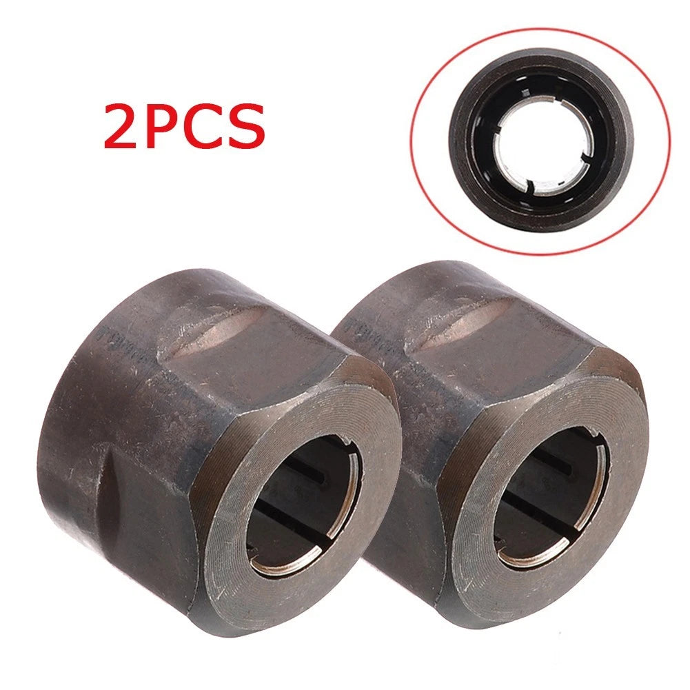 Set of 2 Collet Nuts for Plunge Router 1/2" (12.7mm) Metal Black