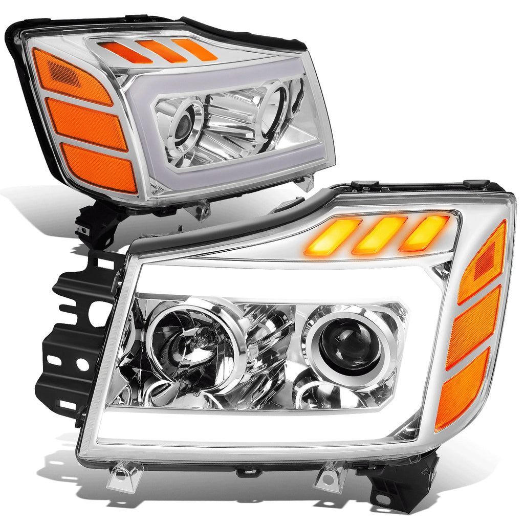 LED Projector Headlight Lamp for Nissan Armada Titan (2005–2015) Chrome Amber