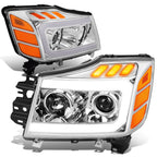 LED Projector Headlight Lamp for Nissan Armada Titan (2005–2015) Chrome Amber