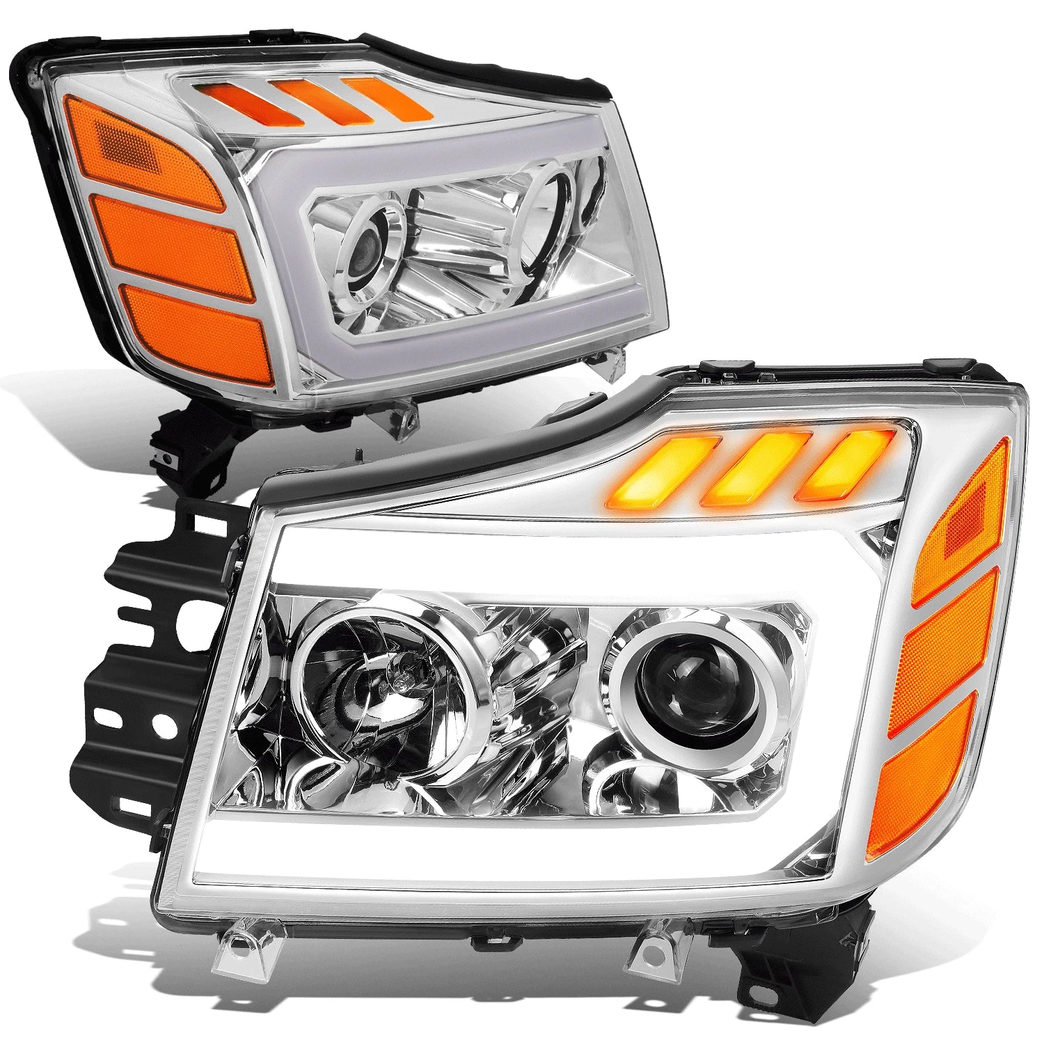 LED Projector Headlight Lamp for Nissan Armada Titan (2005–2015) Chrome Amber