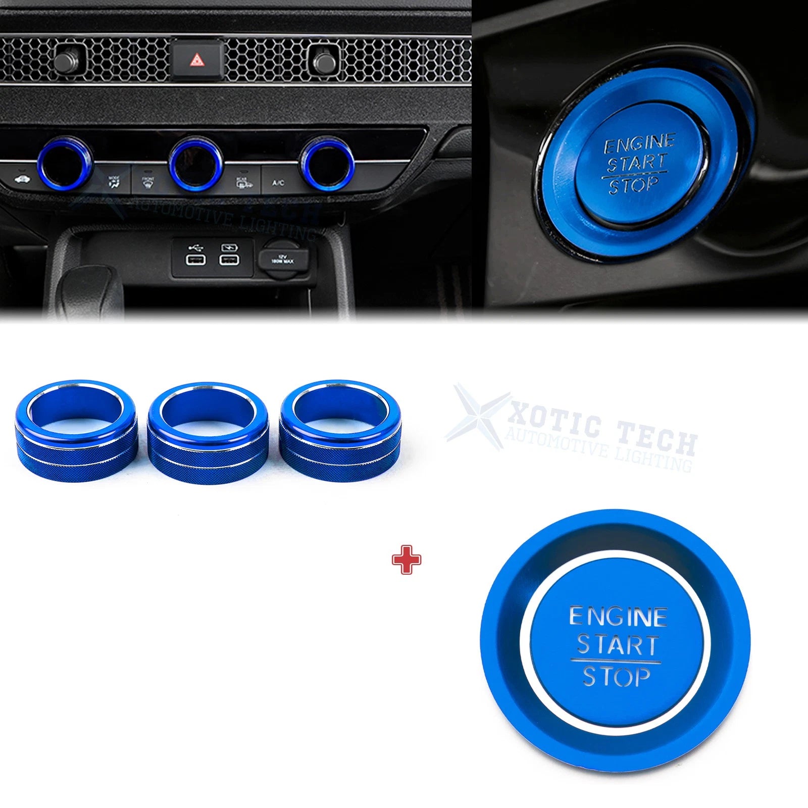 AC Knob Control and Engine Start Button Overlay Trim for Honda Civic (2022–2024)